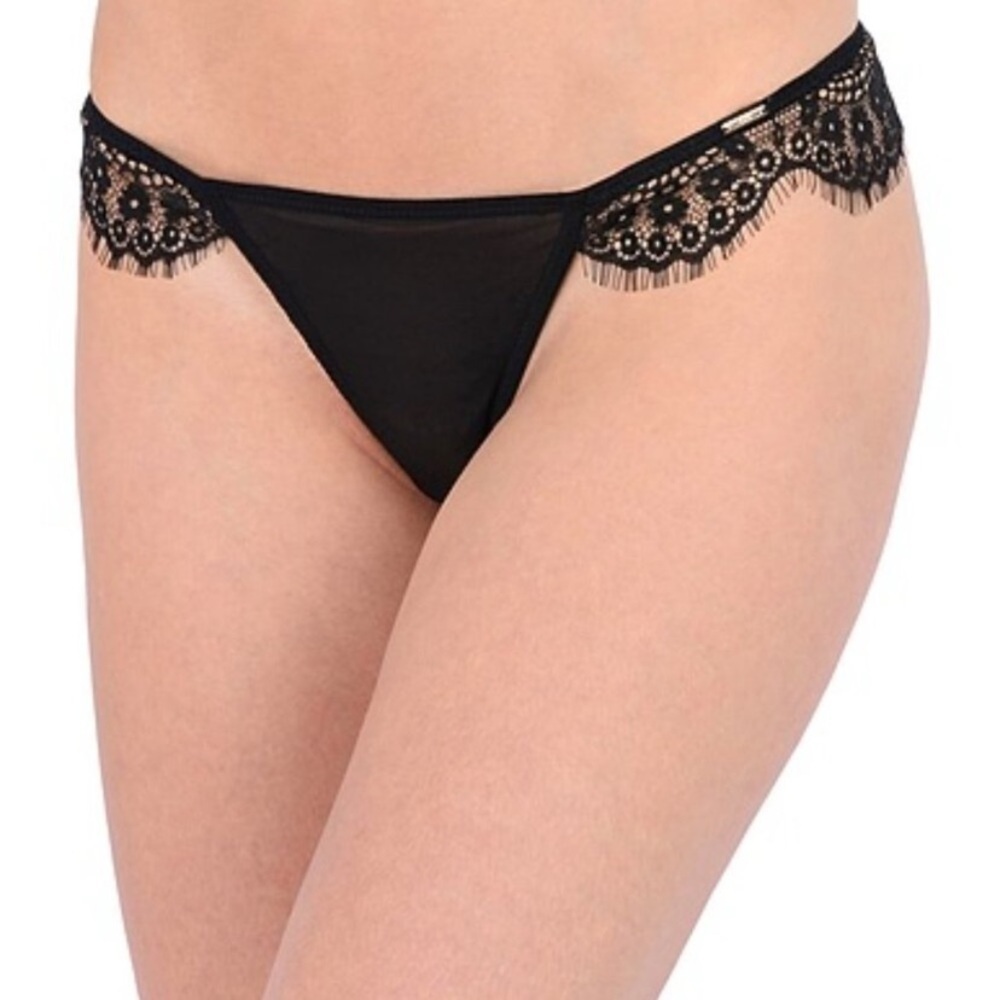 New! Bluebella Marina Elegant Black Lace Trim Thong Panty 2002
